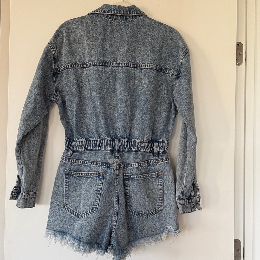 .idem ditto Denim Distressed Women’s Long Sleeve Romper in Vintage Blue Sz M NWT - Picture 5 of 12